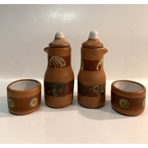 Seminario Pottery Urubamba Cusco Peru 7 Piece Oil Vinegar Tea Service Set Tray - Picture 2 of 13